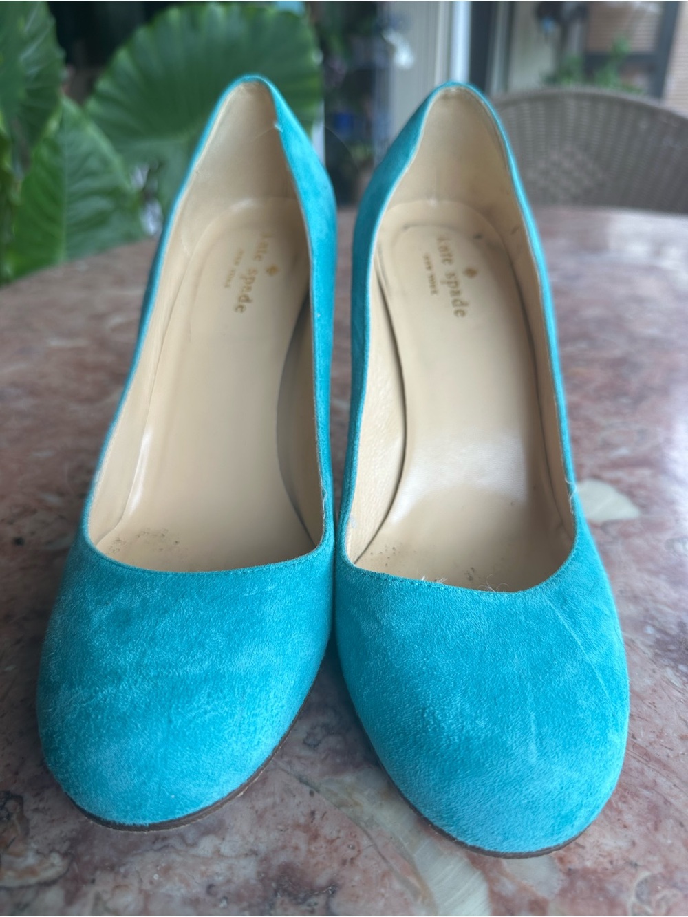 kate spade Teal Suede Round-Toe Pumps